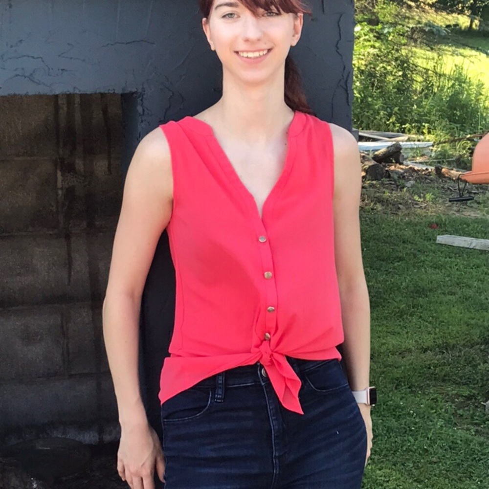Pink blouse tank top with buttons and tie